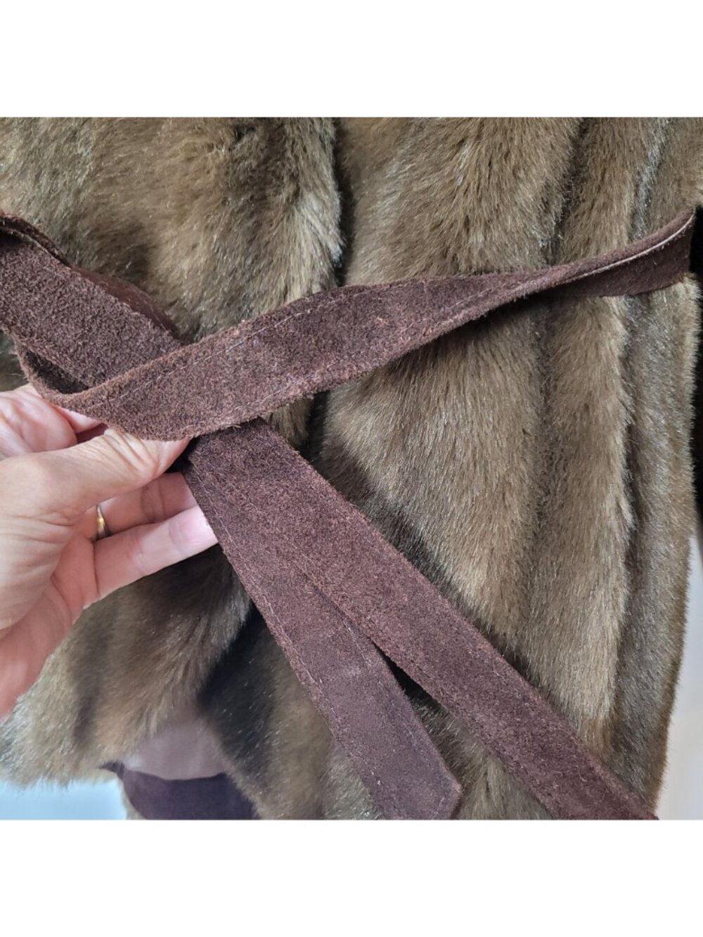 Vtg Lilli Ann Faux Fur Belted Jacket Made In England - Picture 6 of 16
